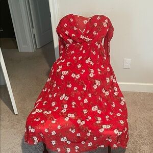 Red Floral Wrap Dress